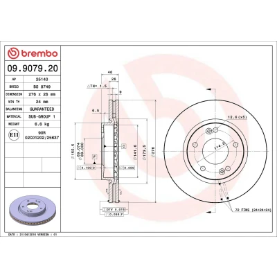 Billede af BREMBO 09.9079.20 Bremseskiver 276 26 5 indvendigt ventileret