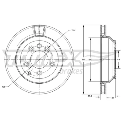 Billede af TOMEX brakes Bremseskive PORSCHE: Cayenne, VOLKSWAGEN: Touareg I, II, AUDI: Q7 bagaksel 28mm 130mm indvendigt ventileret lakeret TX 74 16