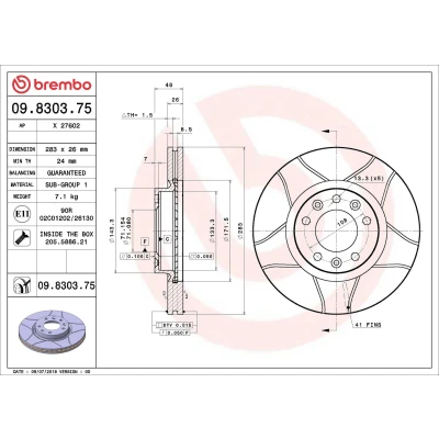 Billede af BREMBO MAX LINE 09.8303.75 Bremseskiver 283 26 5 opslidset, indvendigt ventileret coatet med skruer PEUGEOT: 508 I SW, 407 Sedan