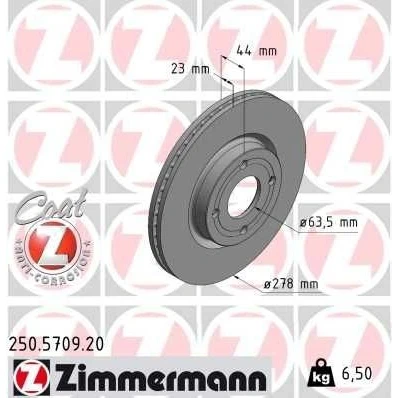 Billede af ZIMMERMANN 250.5709.20 Bremseskiver 278 23 4/4 4 108 indvendigt ventileret coatet FORD: FIESTA 7