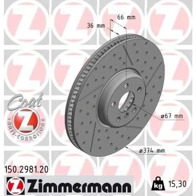Billede af ZIMMERMANN 150.2981.20 Bremseskiver 374 36 6/5 5 112 indvendigt ventileret, Sænket, opslidset coatet højkarboniseret BMW: 3 Sedan, Touring