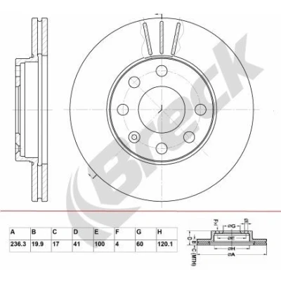 Billede af BRECK BR 306 VA100 Bremseskiver 236,3 19,9 6 ventileret coatet uden leje OPEL: Vectra A Sedan, CC, Astra F CC
