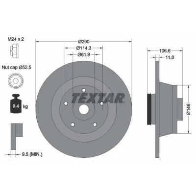 Billede af TEXTAR Bremseskive RENAULT: MEGANE 3 Coupe 11mm 05/05 114,3mm fuldstændigt coatet 92269603 402023273R,432020021R Bremseskiver, Skivebremser