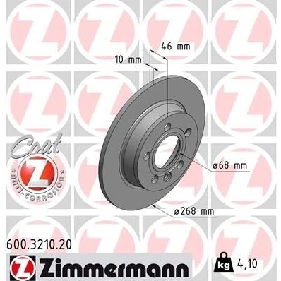 Billede af ZIMMERMANN COAT Z 600.3210.20 Bremseskiver 268 10 6/5 5 112 fuldstændigt coatet VOLKSWAGEN: Sharan I, FORD: Galaxy Mk1 MPV