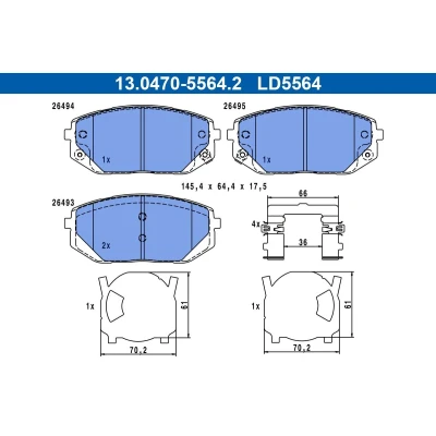 Billede af ATE 13.0470 5564.2 Bremseklodser med akustisk advarsel for slid HYUNDAI: Tucson (NX4, NX4E) 1.6 T GDi HTRAC, 2.0 MPI HTRAC
