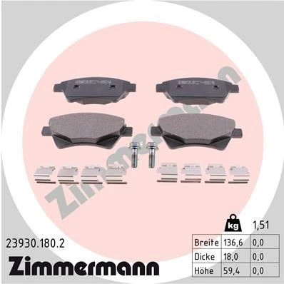 Billede af ZIMMERMANN 23930.180.2 Bremseklodser med skruer Billede svarer til leveringsomfang, fjeder RENAULT: MEGANE 2 Kombi, Coupe Cabriolet