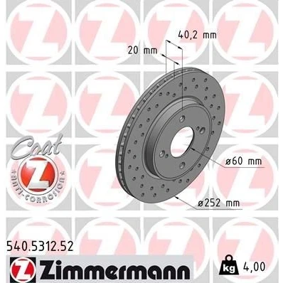 Billede af ZIMMERMANN SPORT COAT Z 540.5312.52 Bremseskiver 252 20 6/4 4 100 indvendigt ventileret, hullet coatet SUZUKI: Baleno II Hatchback