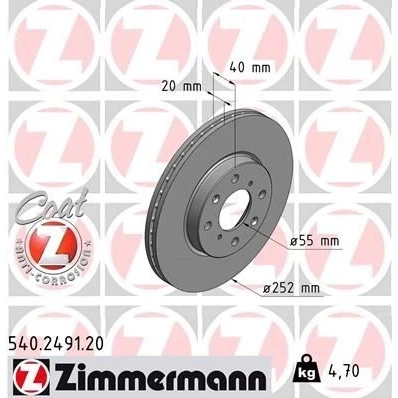 Billede af ZIMMERMANN COAT Z 540.2491.20 Bremseskiver 252 20 8/4 4 100 indvendigt ventileret coatet SUZUKI: SWIFT 3, Splash, OPEL: Agila B