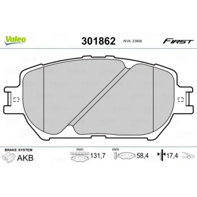 Billede af VALEO 301862 Bremseklodser FIRST foraksel Ekskl. slidadvarselskontakt uden anti knirke plade TOYOTA: Camry V Sedan