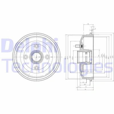 Billede af DELPHI BF468 Bremsetromler uden ABS sensorring, hjullejer 239 FORD: Escort 6 Cabrio
