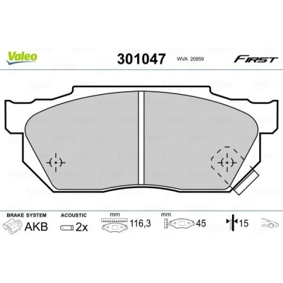 Billede af VALEO 301047 Bremseklodser FIRST foraksel Inkl. slidadvarselskontakt uden anti knirke plade HONDA: CRX 2