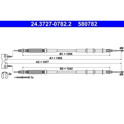 Billede af ATE 24.3727 0782.2 Håndbremsekabel 1477, 1492 med tilbehør OPEL: Corsa D Hatchback