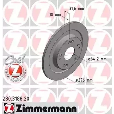 Billede af ZIMMERMANN COAT Z 280.3188.20 Bremseskiver 276 10 9/5 5 114 fuldstændigt coatet HONDA: CIVIC 9 Tourer,