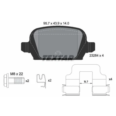 Billede af TEXTAR 2328404 Bremseklodser med akustisk advarsel for slid bremsecaliperskruer tilbehør OPEL: Corsa C Hatchback, Tigra Twintop