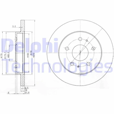 Billede af DELPHI BG3607 Bremseskiver 273 16 5 fuldstændigt olieret ubehandlet uden hjullejer, ABS sensorring