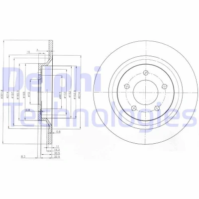 Billede af DELPHI BG4026 Bremseskiver 302 11 5 fuldstændigt olieret ubehandlet uden hjullejer, ABS sensorring MAZDA: