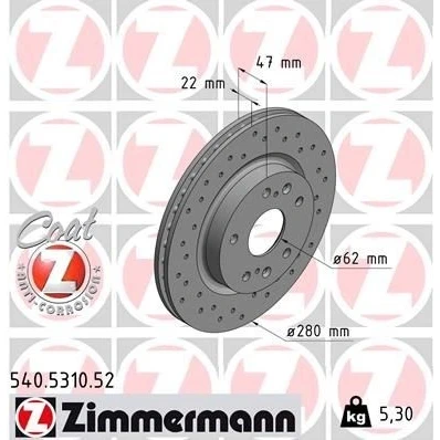 Billede af ZIMMERMANN SPORT COAT Z 540.5310.52 Bremseskiver 280 22 9/5 5 114 ventileret, hullet coatet SUZUKI: Vitara IV SUV, SX4 II S Cross