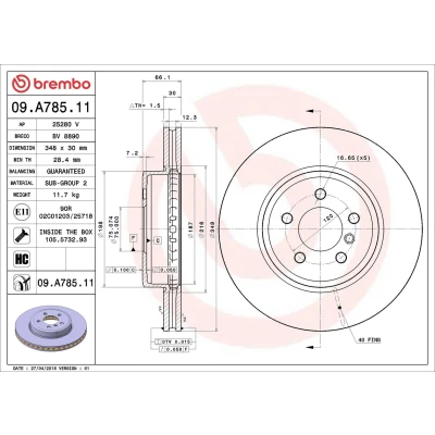Billede af BREMBO Bremseskive COATED DISC LINE 30mm 5 indvendigt ventileret coatet højkarboniseret 09.A785.11 34116793125 Bremseskiver, Skivebremser