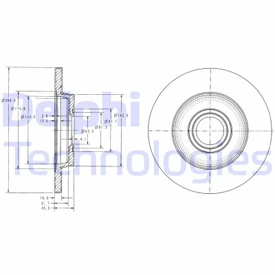 Billede af DELPHI BG3416 Bremseskiver 280 12 5 fuldstændigt olieret ubehandlet uden hjullejer, ABS sensorring VOLKSWAGEN: Transporter 4 Bus,