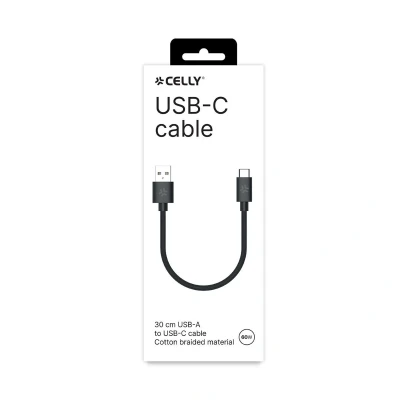 Billede af Celly USBAUSBCCOT30BK USB ladekabel sort, sølv Boks