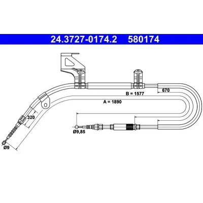 Billede af ATE 24.3727 0174.2 Håndbremsekabel 1890 VOLKSWAGEN: Passat B5 GP Variant