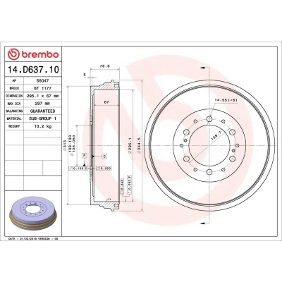Billede af BREMBO 14.D637.10 Bremsetromler 295,1