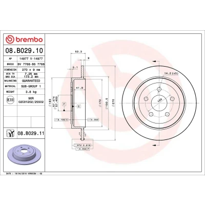 Billede af BREMBO 08.B029.10 Bremseskiver 270 9 5 fuldstændigt CHRYSLER: PT Cruiser Stationcar, Stratus Cabriolet, Sebring II Cabriolet