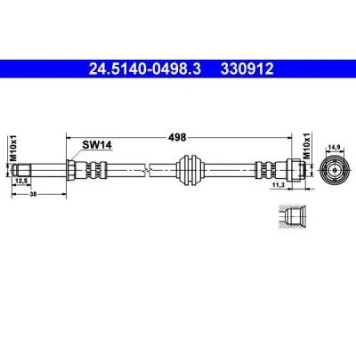 Billede af ATE 24.5140 0498.3 Bremseslange 498 M10x1 MERCEDES BENZ: Vito Mixto