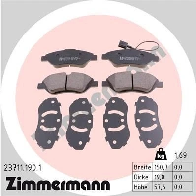 Billede af ZIMMERMANN 23711.190.1 Bremseklodser Inkl. slidadvarselskontakt Billede svarer til leveringsomfang ALFA ROMEO: MiTo, FIAT: BRAVO 2, Stilo Hatchback