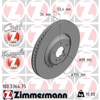 Billede af ZIMMERMANN FORMULA Z COAT 100.3364.75 Bremseskiver 356 34 6/5 5 112 ventileret, todelt bremseskive coatet legeret AUDI: A8 D4