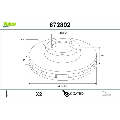 Billede af VALEO Bremseskive MINI: Hatchback, Cabriolet, Cabriolet foraksel 276mm 22mm 4 hul ventileret 672802 Bremseskiver, Skivebremser
