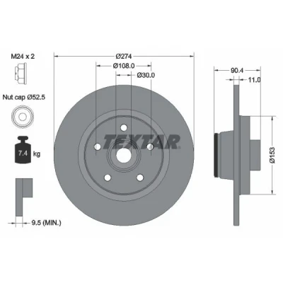 Billede af TEXTAR PRO 92196203 Bremseskiver 274 11 05/05 108 fuldstændigt coatet med integreret magnetisk sensorring, hjulleje MERCEDES BENZ: Citan Van
