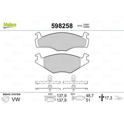 Billede af VALEO 598258 Bremseklodser foraksel Ekskl. slidadvarselskontakt uden anti knirke plade VOLKSWAGEN: Polo III Hatchback, II Hatchback