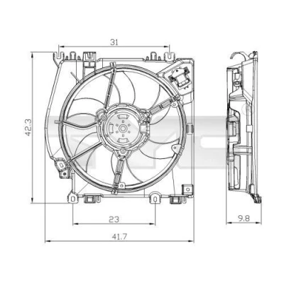 Billede af TYC 828 0001 Køleventilator 340 200 med kølerventilatorramme (karm) RENAULT: TWINGO 2