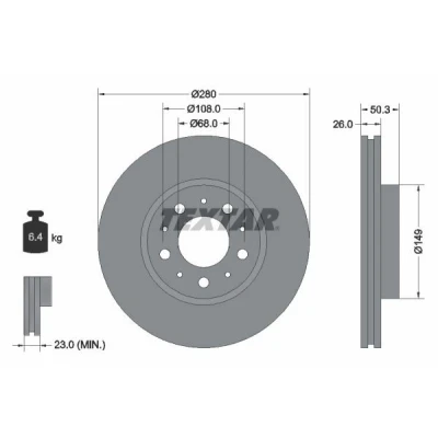 Billede af TEXTAR PRO 92066703 Bremseskiver 280 26 05/10 108 indvendigt ventileret coatet uden hjulbolte, hjulnav VOLVO: S70, V70 I, 850 Sedan