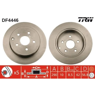 Billede af TRW DF4446 Bremseskiver 290 10 5 114,3 fuldstændigt lakeret TOYOTA: Corolla Verso, X Sedan
