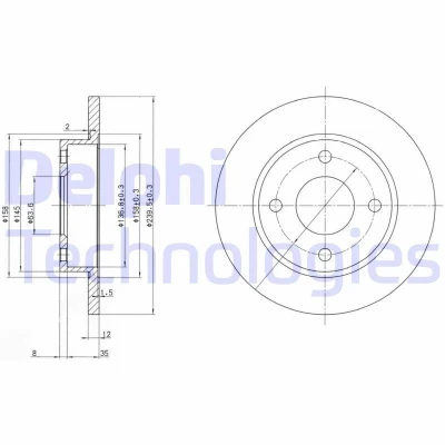 Billede af DELPHI BG3055 Bremseskiver 240 12 4 fuldstændigt olieret ubehandlet uden hjullejer, ABS sensorring FORD: KA Hatchback, FIESTA