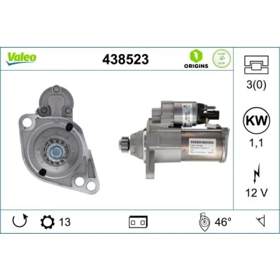 Billede af VALEO 438523 Starter 12 1,1 13 SKODA: Octavia 3 Schrägheck, VOLKSWAGEN: Touran II, SEAT: Leon III Hatchback
