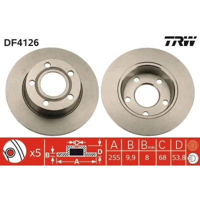 Billede af TRW DF4126 Bremseskiver 255 9,9 5 112 fuldstændigt lakeret AUDI: A6 C5 Avant, Sedan