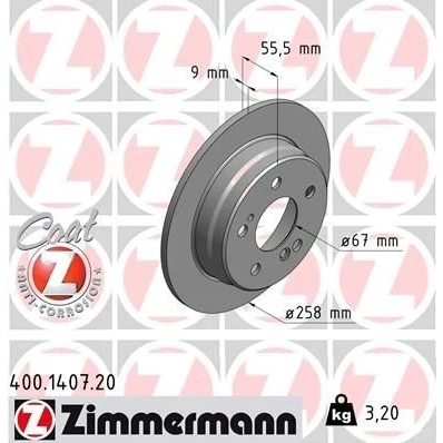 Billede af ZIMMERMANN COAT Z 400.1407.20 Bremseskiver 258 9 7/5 5 112 fuldstændigt coatet MERCEDES BENZ: W124 Sedan, 190, Stationcar