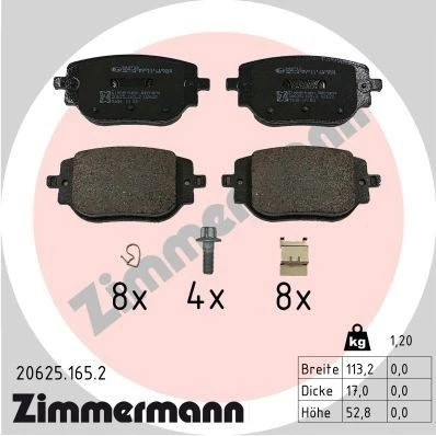 Billede af ZIMMERMANN 20625.165.2 Bremseklodser forberedt til slidadvarsel TOYOTA: ProAce II Van, Verso, CITROËN: Jumpy III Spacetourer