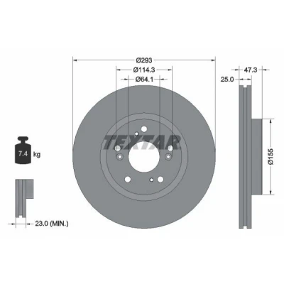 Billede af TEXTAR PRO 92257303 Bremseskiver 293 25 05/09 114,3 indvendigt ventileret coatet uden hjulbolte, hjulnav HONDA: CIVIC 9, 9 Tourer, 10