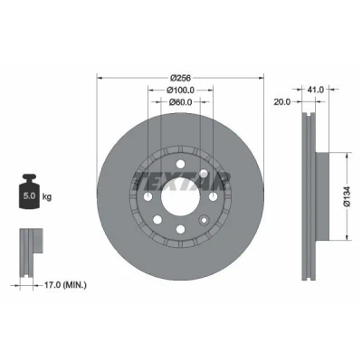 Billede af TEXTAR PRO 92056503 Bremseskiver 256 20 04/07 100 udvendig ventileret coatet uden hjulbolte, hjulnav OPEL: Vectra A Sedan, CC