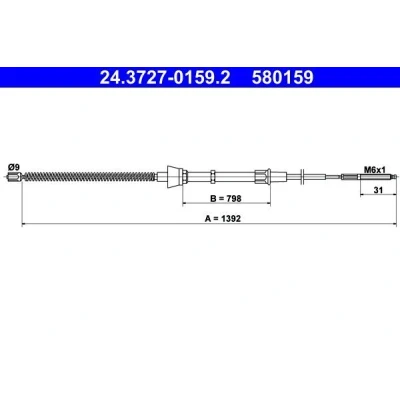 Billede af ATE 24.3727 0159.2 Håndbremsekabel 1392 VOLKSWAGEN: Lupo / 3L