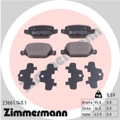 Billede af ZIMMERMANN 23661.140.1 Bremseklodser Billede svarer til leveringsomfang FIAT: 500 Hatchback, Panda II C Cabriolet