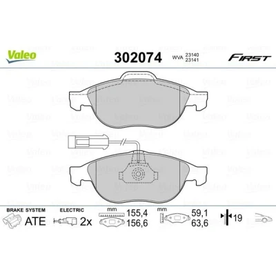 Billede af VALEO 302074 Bremseklodser FIRST foraksel Inkl. slidadvarselskontakt uden anti knirke plade ALFA ROMEO: 156 Sportwagon, Sedan