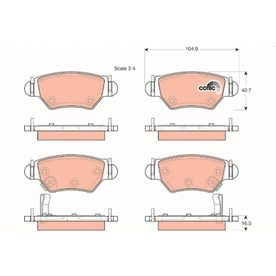 Billede af TRW COTEC GDB1471 Bremseklodser med akustisk advarsel for slid bremsecaliperskruer tilbehør OPEL: Astra G CC, Zafira A, Corsa C Hatchback