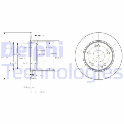 Billede af DELPHI BG4118C Bremseskiver 260 9 5 fuldstændigt coatet ubehandlet uden hjullejer, ABS sensorring HONDA: CIVIC 8 Hatchback,