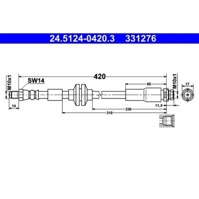 Billede af ATE 24.5124 0420.3 Bremseslange 420 M10x1 FORD: Focus 2 Kombi, C Max, Max