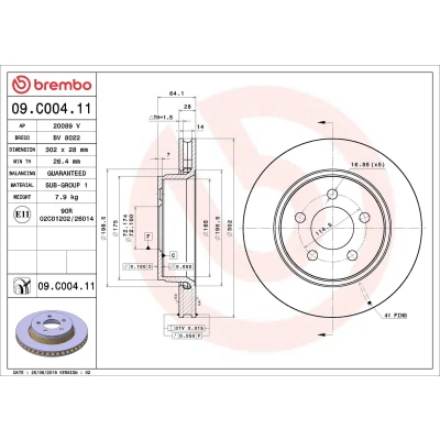 Billede af BREMBO 09.C004.11 Bremseskiver 302 28 5 indvendigt ventileret coatet DODGE: Nitro SUV